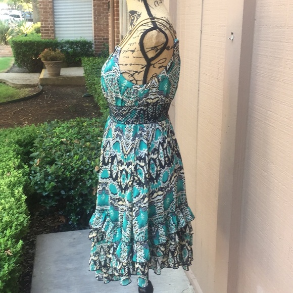 Sz S Arden B Green Black Asymmetrical Dress EUC - Picture 5 of 8